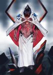  1other alternate_costume arknights body_horror coat doctor_(arknights) english_commentary full_body highres hood hood_up hooded_coat material_growth oripathy_lesion_(arknights) standing tanoy teeth white_coat 