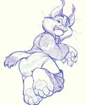 anthro beetleshells bottomwear bottomwear_down clothed clothing disney feet felid feline foot_focus lynx male mammal pants pants_down partially_clothed pawbert_lynxley paws solo underwear zootopia