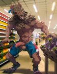 2015 2024 4_toes 5_fingers abs anthro areola arm_tuft artist_logo artist_name athletic_wear balls biceps big_balls big_muscles big_penis biped black_claws black_nose blurred_background blurred_foreground bodily_fluids bottomwear bottomwear_down broad_shoulders brown_body brown_fur canid canine cel_shading cheek_tuft chest_tuft chin_tuft claws clothed clothing container crotch_tuft curled_fingers depth_of_field digitigrade dripping ear_piercing ear_tag ears_back eggplant ejaculation elbow_tuft erection facial_tuft falcrus fangs feet finger_claws fingers fluffy_fur food footwear forearm_muscles foreskin fruit fur genital_fluids genitals glowing glowing_eyes grocery_store gym_bottomwear gym_shorts head_tuft hi_res humanoid_genitalia humanoid_penis implied_transformation inside leaking_precum logo looking_at_food looking_at_object male mammal mane muscular muscular_anthro muscular_male mythological_canine mythological_creature mythology navel neck_tuft nipples open_mouth partially_clothed pawpads paws pecs penis piercing pink_nipples pink_pawpads pink_penis pivoted_ears plant pointy_ears precum precum_drip pubes public qr_code shaded shaggy_fur sharp_teeth shoes shorts shorts_down snout solo standing teeth text toe_claws toes topless topless_anthro topless_male torn_bottomwear torn_clothing torn_shoes torn_shorts tuft vegetable warm_colors werecanid werecanine werecreature werewolf werewolf_of_fever_swamp yellow_eyes