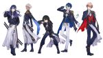 5boys :q aiguillette ankle_boots aqua_eyes arm_up black_hair black_jacket blonde_hair blue_boots blue_cape blue_eyes blue_hair blue_jacket blue_pants blue_vest boots cape center-flap_bangs creature cropped_jacket dark_skin epaulettes glasses gloves gold_trim grey_eyes grey_hair hair_between_eyes hand_on_own_hip hand_on_own_shoulder hand_up ibrahim_(nijisanji) idol_clothes index_finger_raised jacket katana leaning_forward leos_vincent long_hair long_sleeves looking_at_viewer male_focus mameneko_(leos_vincent) mashiro_meme multicolored_hair multiple_boys multiple_thigh_straps nagao_kei nail_polish nijisanji nijisanji_idol_uniform official_art open_mouth pants purple_hair purple_jacket red_cape red_eyes red_hair red_nails red_vest scabbard second-party_source seraph_dazzlegarden sheath sheathed short_hair simple_background single_epaulette sleeve_cuffs smile standing standing_on_one_leg streaked_hair suou_(sdurorhr) sword tassel thigh_strap tongue tongue_out transparent_background two-sided_cape two-sided_fabric two-sided_jacket two-tone_hair vest virtual_youtuber w weapon white_gloves white_overskirt white_pants yellow_eyes 