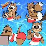 1:1 anchor_tattoo anthro areola arm_tattoo armpit_hair beaver big_areola big_breasts black_eyes blep blush body_hair breasts broadside_beach brown_areola brown_body brown_eyelids brown_fur brown_nipples bucky_beaver cleavage clothed clothed_anthro clothed_female clothed_male clothing duo fangs female freckled_face freckles fully_clothed fully_clothed_anthro fully_clothed_female fully_clothed_male fur gesture hand_gesture hat headgear headwear hi_res kissing kissing_on_lips male mammal mustelid nipples olive_otter otter partially_clothed_anthro pose rodent sailor sailor_cap sailor_uniform shipwrecked_64 shoulder_tattoo swimwear tattoo teeth theenfman tongue tongue_out topwear torn_clothing torn_swimsuit torn_swimwear torn_topwear v_sign wardrobe_malfunction