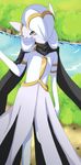  cresento_(artist) estemir estemir_(character) gardevoir girly grass male nintendo pok&#233;mon red_eyes river scarf solo standing strange_shiny_pokemon video_games 