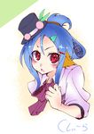 absurdres alternate_hairstyle animal_ears bad_id bad_pixiv_id blue_hair blush face hair_ornament hair_up hairclip hands hat highres hinanawi_tenshi long_hair looking_at_viewer mini_hat musupon214 red_eyes simple_background solo touhou 