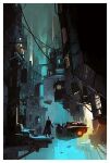  1boy absurdly_detailed_composition batman batman_(series) cape commentary dc_comics english_commentary flying_car highres ian_mcque night people scenery science_fiction 