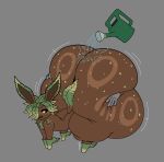 ambiguous_gender big_butt brown_body brown_eyes butt butt_expansion butt_grab cricket_(daeriusus) daeriusus disembodied_hand eeveelution expansion feral generation_4_pokemon hand_on_butt hi_res huge_butt huge_hips huge_thighs hyper hyper_butt leaf leaf_hair leaf_tail leafeon nintendo plant plant_hair pokemon pokemon_(species) pseudo_hair solo tail thick_thighs watering_can wide_hips
