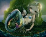 5:4 blonde_hair breasts cephalopod_shell eyebrows eyelashes eyeshadow female fin fish_tail formal_art hair humanoid humanoid_merfolk island jasmine_becket-griffith legless lips long_hair looking_at_viewer makeup mammal marine merfolk mermaid_tail mollusk_shell painting_(artwork) pale_skin plant pupils round_nose shell solo split_form tail tail_fin thick_lips thin_eyebrows traditional_media_(artwork) traditional_painting_(artwork) tree water