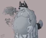 after_vore anthro australian_cattle_dog bandit_heeler blitzit bluey_(series) boxers_(clothing) burp_cloud burping canid canine canis cattledog clothing death digestion digestion_noises domestic_dog fatal_vore hands_on_stomach herding_dog hi_res male mammal musclegut muscular overweight overweight_anthro overweight_male pastoral_dog post_vore_weight_gain rumbling_stomach skull_and_crossbones skull_symbol solo underwear vore weight_gain