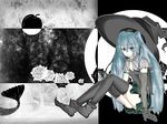  blue_hair fish flower hat hatsune_miku highres rose scales smile tail twintails vocaloid witch_hat yellow_eyes 