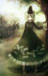  dress forest ghost green_dress green_hair grey_eyes hat humanization katari nature ofuda short_hair soga_no_tojiko solo tate_eboshi touhou tree 