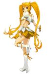  bike_shorts boots choker crop_top cure_sunshine elenab heartcatch_precure! high_heels highres knee_boots long_hair magical_girl midriff myoudouin_itsuki navel orange_choker precure shoes shorts shorts_under_skirt solo standing standing_on_one_leg twintails very_long_hair white_background 