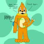 1:1 abstract_background anthro buizel digestion english_text fur generation_4_pokemon good_boy male nintendo no_shading orange_body orange_fur pokemon pokemon_(species) praise standing tail text unwilling_prey vore whathappensine621