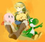  1boy bad_id bad_pixiv_id blonde_hair blue_eyes earrings gloves hat jewelry kirby kirby_(series) kutta link mario_(series) pikachu pointy_ears pokemon pokemon_(creature) super_smash_bros. the_legend_of_zelda yoshi 