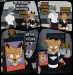 2025 5_fingers :3 anthro apartment appliance arm_tuft balthy_(suitedwolfie) belt big_ears big_tail black_belt black_bow_tie black_clothing black_topwear bottomwear bow_tie brown_body brown_bottomwear brown_clothing brown_fur brown_nose brown_pants burning cabinet canid canine canis cellphone chair cheek_tuft clock clothing collared_shirt comic curious detailed_background digital_clock digital_drawing_(artwork) digital_media_(artwork) dipstick_ears dipstick_tail distracted duo ear_markings elbow_tuft electronics english_text eye_bags eyebrows facial_tuft fingers fire food fox front_view fur furgonomics furniture gloves_(marking) hand_on_hip head_tuft headshot_portrait hi_res holding_object holding_phone humanoid_hands humor inner_ear_fluff inside k_(suitedwolfie) kitchen kitchen_appliance kitchen_stove looking_at_another looking_at_viewer maid_uniform male male/male mammal markings message mole_(marking) mugshot multicolored_body multicolored_ears multicolored_fur orange_body orange_fur painting painting_(object) pan pants phone photo portrait pun pupils question_mark raised_eyebrow red_clothing red_fox red_shirt red_topwear saucepan shaded shirt shirt_pocket slit_pupils smartphone smoke soup speech_bubble stove suitedwolfie table tail tail_markings text tongue tongue_out topwear true_fox tuft two_tone_body two_tone_face two_tone_fur tyler_the_creator uniform visual_pun watermark white_body white_bow_tie white_clothing white_eyes white_fur white_shirt white_topwear wolf