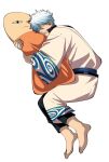  1boy adversarial_noise barefoot closed_eyes curled_up dakimakura_(object) drooling full_body gintama highres holding japanese_clothes justaway kimono male_focus pants pillow sakata_gintoki sash short_hair simple_background sleeping white_background white_hair white_kimono wide_sleeves yubi_nui21 