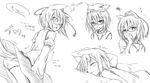  animal_ears ass bare_shoulders bed bespectacled blush closed_eyes collar drooling expressions glasses greyscale hand_on_head hat inubashiri_momiji leaning_forward looking_back monochrome no_hat no_headwear ogami_kazuki panties pantyshot petting short_hair sketch sleeping squiggle tail tassel tokin_hat touhou translation_request underwear wolf_ears wolf_tail 