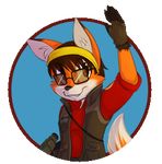  brown_hair canine eyewear fox foxydude glasses hair headband lintu low_res male mammal salute sniper_(team_fortress_2) solo tail team_fortress_2 