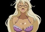  absurdres artist_request blonde_hair bra breasts closed_eyes dark_skin fang glasses highres large_breasts lingerie long_hair mayo_chiki! narumi_nakuru non-web_source open_mouth smile solo underwear 