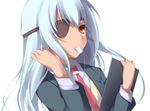  androgynous bad_id bad_pixiv_id eyepatch inazuma_eleven inazuma_eleven_(series) inazuma_eleven_go kabata_(mechisan) long_hair male_focus necktie orange_eyes otoko_no_ko sakuma_jirou solo whistle 