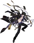  1boy abs armor asymmetrical_dual_wielding atakigiri_(touken_ranbu) belt black_coat black_hair black_scarf black_shirt black_shoes blood blood_on_armor blood_on_clothes blood_on_face blood_on_neck blood_on_stomach blood_on_weapon buttons cane coat coattails collar dress_shoes dual_wielding fighting_stance floating_clothes floating_scarf full_body furrowed_brow gloves gold_trim gradient_scarf hair_over_eyes half-closed_eye high_collar highres holding holding_cane holding_sword holding_weapon itefu japanese_armor katana long_coat long_sleeves looking_at_viewer male_focus multicolored_coat no_nipples official_art open_clothes open_coat open_mouth open_shirt pale_skin pants pauldrons print_coat print_scarf purple_belt purple_coat purple_collar purple_eyes purple_rope rope scabbard scarf serious sheath shirt shoes short_hair shoulder_armor sode solo standing stole stomach sword tachi-e tailcoat tassel third-party_source torn_clothes torn_coat torn_pants torn_scarf torn_shirt touken_ranbu transparent_background two-tone_coat uchigatana unsheathed v-shaped_eyebrows weapon white_gloves yellow_scarf 