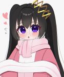  1girl alt_0218 black_hair blush commentary_request crown flying_sweatdrops glasses grey_background heart highres kirby_(series) kirby_64 long_hair looking_at_viewer pink_scarf purple_eyes ripple_star_queen scarf signature simple_background twintails 