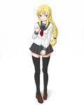  agrias_oaks bad_id bad_pixiv_id black_legwear blonde_hair blue_eyes blush braid contemporary final_fantasy final_fantasy_tactics flying_sweatdrops futsuka_bouzu legs loafers long_hair long_legs miniskirt pleated_skirt school_uniform serafuku shoes single_braid skirt thighhighs thighs zettai_ryouiki 