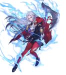  1girl aura axe blue_eyes cape damaged edelgard_von_hresvelg edelgard_von_hresvelg_(emblem) fire_emblem fire_emblem:_three_houses fire_emblem_engage fire_emblem_heroes garreg_mach_monastery_uniform gloves hair_ribbon high_heels highres holding holding_axe long_hair non-web_source pantyhose red_cape red_pantyhose ribbon solo torn_cape torn_clothes torn_pantyhose v-shaped_eyebrows white_gloves white_hair 