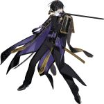  1boy armor asymmetrical_dual_wielding atakigiri_(touken_ranbu) belt black_coat black_hair black_scarf black_shirt black_shoes buttons cane coat coattails collar dress_shoes dual_wielding fighting_stance floating_clothes full_body furrowed_brow gloves gold_trim gradient_scarf hair_over_eyes high_collar highres holding holding_cane holding_sword holding_weapon itefu japanese_armor katana long_coat long_sleeves looking_to_the_side male_focus multicolored_coat official_art open_clothes open_coat open_mouth pale_skin pauldrons print_coat print_scarf purple_belt purple_coat purple_collar purple_eyes purple_rope rope scabbard scarf serious sheath shirt shoes short_hair shoulder_armor sode solo standing stole sword tachi-e tailcoat tassel third-party_source touken_ranbu transparent_background two-tone_coat uchigatana unsheathed variant_set weapon white_gloves yellow_scarf 