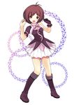  asymmetrical_clothes bad_id bad_pixiv_id boots brown_hair cute_&amp;_girly_(idolmaster) gloves hidaka_ai idolmaster idolmaster_dearly_stars onion_(lemlaml) red_eyes skirt smile solo 
