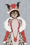  anthro bangs bell bell_collar breasts brown_hair brown_pubes camel_toe cheek_tuft christmas christmas_2025 christmas_clothing christmas_headwear christmas_outfit clothed clothing collar colored_sketch cute_fangs ear_tuft facial_tuft fangs felid feline female fur hair half-closed_eyes hat headgear headwear hi_res holidays jacket looking_at_viewer lynx mammal markings multicolored_body narrowed_eyes natural_breasts navel nipple_outline one-piece_swimsuit open_clothing open_jacket open_topwear portrait pubes sabkot santa_hat short_hair simple_background sketch skimpy sling_bikini solo spots spotted_body spotted_fur swimwear tan_body teeth thick_thighs thigh_gap three-quarter_portrait topwear tuft two_tone_body whiskers yellow_eyes zaire_(nightdancer) 