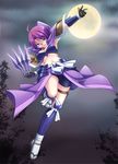  ahoge akechi_mitsuhide_(sengoku_otome) armor kunai midriff moon purple_hair sengoku_otome short_hair solo takatsukasa_yue weapon 