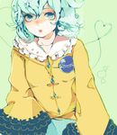  :o ame_tame aqua_hair bad_id bad_pixiv_id frilled_sleeves frills heart heart_of_string komeiji_koishi no_hat no_headwear short_hair solo string touhou upper_body wide_sleeves 