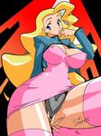  artist_request blonde_hair blue_eyes breasts covered_nipples earrings jewelry large_breasts long_hair long_sleeves solo swan_white thick_thighs thighhighs thighs yuusha_ou_gaogaigar yuusha_series 