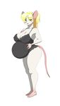  big_breasts blonde_hair blue_eyes bodysuit breasts eyewear fatfoxlower female glasses hair lingerie mammal mouse pince-nez pregnant rodent skinsuit solo 