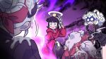  6+girls @_@ aura azazel_(helltaker) cerberus_(helltaker) dark_aura demon_girl demon_horns demon_tail halo helltaker horns justice_(helltaker) kyo-hei_(kyouhei) modeus_(helltaker) multiple_girls multiple_head_bumps scared sweatdrop tail 