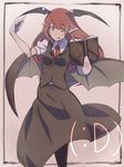  :d ascii_art bad_id bad_pixiv_id bat_wings book head_wings highres koakuma long_hair necktie open_mouth pantyhose pisoshi pointy_ears red_eyes red_hair red_neckwear smile solo touhou wings 