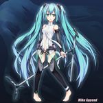  bad_id bad_pixiv_id banned_artist barefoot hatsune_miku hatsune_miku_(append) highres long_hair microphone solo thighhighs toshizaki_shouma twintails vocaloid vocaloid_append 