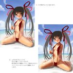  bikini black_hair brown_eyes how_to katahira_masashi original swimsuit translated twintails 