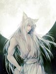  animal_ears babyfoxcc fox_ears full_moon hand_in_pocket long_hair male_focus moon solo white_hair youko_kurama yuu_yuu_hakusho 