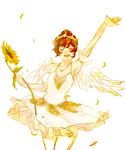  alternate_costume arm_up bad_id bad_pixiv_id ballerina blush brown_hair closed_eyes elbow_gloves flower gloves jewelry matsusaka necklace open_mouth pantyhose petals pinky_out princess_tutu rue_(princess_tutu) short_hair sketch skirt smile solo sunflower thigh_gap tiara wings 