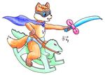  canine cape childhood cub diaper fox kennykitsune male mammal mask playing rocking_horse sen-en solo sword toddler weapon young 