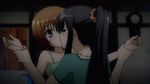  2girls animated animated_gif gif haruna_(kore_wa_zombie_desu_ka?) kiss kore_wa_zombie_desu_ka? lowres multiple_girls ponytail seraphim_(kore_wa_zombie_desu_ka?) yuri 