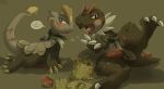 animal_genitalia apple blush blush_lines bodily_fluids butt claws dialogue dinosaur drooling duo food fossil_pokemon fruit generation_6_pokemon generation_7_pokemon genital_fluids genital_slit genitals inviting jangmo-o leaking_precum lying male map nintendo on_back on_front open_mouth paper penis plant pokemon pokemon_(species) pokemon_mystery_dungeon precum prehistoric_species presenting presenting_hindquarters presenting_penis qrnrr reptile saliva scalie scar scarf simple_background speech_bubble spike_chunsoft sweat sweatdrop tail text tongue tongue_out tyrunt