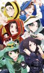  1girl 5boys bakugami_ryugi black_eyes black_hair black_hoodie blue_eyes blue_flower blue_hoodie blue_rose brown_hair byakuya_rikuo commentary_request confetti flower fujimoto_mame glasses green_eyes green_hoodie group_picture hair_slicked_back highres hood hood_up hoodie ichikawa_sumino kumade_mashiro multiple_boys no.1_sentai_gozyuger red_eyes rose round_eyewear short_hair super_sentai takehara_kinjiro tono_hoeru white_background white_hoodie yellow_eyes yellow_hoodie 
