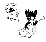 2026 2_tails aaasakawa ambiguous_gender anthro biped black_body black_eyes black_fur closed_smile duo empty_eyes felid feline female_(lore) fur hi_res holding_object hollow_knight:_silksong hollow_knight_(franchise) lace_(hollow_knight:_silksong) mammal mouth_closed multi_tail paws phantom_(hollow_knight:_silksong) sibling_(lore) simple_background sister_(lore) smile tail team_cherry white_background white_body white_eyes white_fur