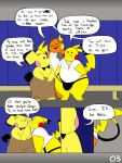 2023 absurd_res anthro belly bench big_butt black_clothing black_ear_tips black_jockstrap black_markings black_sclera black_tail black_tail_tip black_underwear bottomwear brown_ear_tips butt chonkymouse clothed clothing colored comic dialogue digital_media_(artwork) dipstick_ears dipstick_tail ear_markings english_description english_text flat_colors generation_1_pokemon generation_2_pokemon group hi_res jewelry jockstrap locker locker_bench locker_room male male/male markings mostly_nude motion_lines multicolored_ears necklace nintendo nipples orange_body pace_(blastoiseanimator) page_number partially_clothed pedro_(blastoiseanimator) pichu pikachu pink_cheeks pokemon pokemon_(species) raichu red_cheeks riley_(blastoiseanimator) shirt simple_background speech_bubble tail tail_markings text thick_thighs topless topwear towel towel_around_waist towel_only trio underwear underwear_only white_belly white_clothing white_eyes white_shirt white_topwear wide_hips yellow_body yellow_cheeks yellow_ears yellow_tail yellow_tail_tip