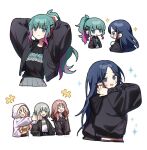  >_< 5girls :d ^_^ arms_up belt black_belt black_hair black_jacket black_shirt blonde_hair blush bob_cut brown_hair brown_jacket chibi closed_eyes closed_mouth cocov cropped_torso double_thumbs_up from_behind gradient_hair green_eyes green_hair grey_eyes grey_hair grey_skirt group_name hair_ornament hairclip hands_in_pockets hashtag-only_commentary hatsune_miku hinomori_shiho hood hood_down hood_up hooded_jacket hoshino_ichika_(project_sekai) jacket lapels leo/need_(project_sekai) leo/need_miku long_hair long_sleeves looking_at_viewer looking_back midriff_peek mochizuki_honami multicolored_hair multiple_girls multiple_views notched_lapels official_alternate_costume official_alternate_hairstyle open_clothes open_jacket open_mouth orange_hair parted_lips pink_streaks ponytail project_sekai shirt short_hair sidelocks simple_background skirt smile sparkle streaked_hair striped_clothes striped_jacket tenma_saki thumbs_up tucking_hair turning_head upper_body vertical-striped_clothes vertical-striped_jacket vocaloid white_background white_jacket white_shirt x_hair_ornament yellow_shirt zozotown 