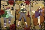  akimichi_chouji bandage bandages black_hair blonde_hair blue_eyes boar brown_hair butterfly deer eyes_closed facial_mark hcsb kunai leg_lift long_hair nara_shikamaru naruto ponytail standing weapon yamanaka_ino 