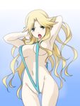  armpits blonde_hair breasts ekra green_eyes kimura_kaere long_hair medium_breasts sayonara_zetsubou_sensei slingshot_swimsuit solo swimsuit tongue 