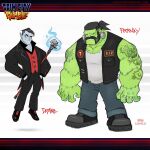 1:1 2021 5_fingers absurd_res arm_tattoo arms_bent artist_name black_boots black_bottomwear black_clothing black_eyebrows black_facial_hair black_footwear black_headkerchief black_kerchief black_mustache black_pants black_shoes black_suit blue_body blue_bottomwear blue_clothing blue_pants blue_skin boots bottomwear button_(fastener) character_name chest_tattoo classy closed_smile clothed clothed_humanoid clothed_male clothing colored digital_drawing_(artwork) digital_media_(artwork) drake_(grim_city_rumble) duo english_description english_text eyebrows facial_hair finger_tattoo fingers fire footwear franky_(grim_city_rumble) fully_clothed fully_clothed_humanoid fully_clothed_male furrowed_brow green_body green_skin grim_city_rumble hair hands_in_both_pockets headgear headkerchief headwear hi_res humanoid humanoid_pointy_ears kerchief larger_humanoid larger_male light lighting looking_at_viewer luigil male male_humanoid mouth_closed multicolored_body multicolored_skin muscular muscular_humanoid muscular_male mustache no_eyebrows not_furry open_clothing open_suit open_topwear open_vest pants patchwork_creature pecs pointy_ears red_clothing red_topwear red_vest shirt shoes short_hair simple_background size_difference smaller_humanoid smaller_male smile staff standing suit surgical_suture tank_top tattoo text title topwear torn_tank_top vampire vest white_background white_clothing white_shirt white_tank_top white_topwear