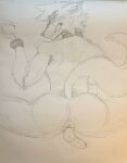 absurd_res angry anthro anus backsack balls butt canid canine collar collar_only embarrassed enderfox45 five_nights_at_freddy's fox foxy_(fnaf) fur genitals guiche_piercing hi_res looking_at_viewer looking_back male mammal muscular muscular_male nude nude_male penis perineum piercing rear_view scottgames solo teeth teeth_showing traditional_media_(artwork)